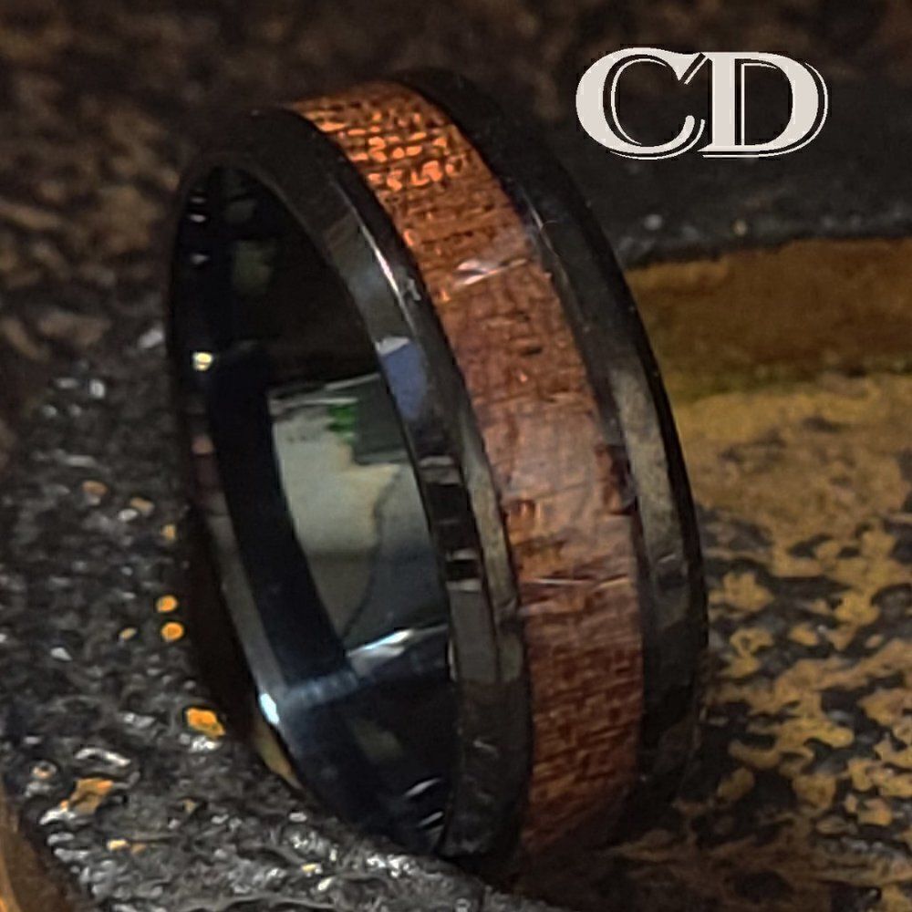 Men's Wedding Band Ring With Koa Wood Inlay - Koa Wood Inlay Wedding Ring
